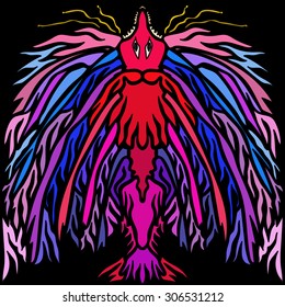 Totem Pole. Vector image in abstract art style, done in a slightly psychedelic manner