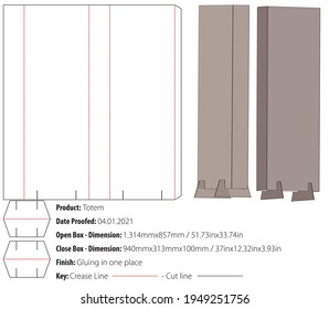 Totem POS Floor Display packaging design template gluing die cut - vector