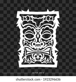 Totem in the shape of a face made of patterns. The contour of the face or mask of a warrior. Polynesian, Hawaiian or Maori patterns. For T-shirts and prints. 