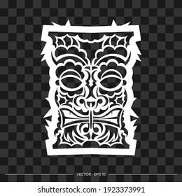 Totem in the shape of a face made of patterns. The contour of the face or mask of a warrior. Polynesian, Hawaiian or Maori patterns. For T-shirts, prints and tattoos. Vector illustration.