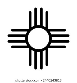 Tótem sol símbolo religioso místico. Signo de energía espiritual de la cultura tradicional de adoración y veneración. Vector blanco y negro simple aislado sobre fondo blanco