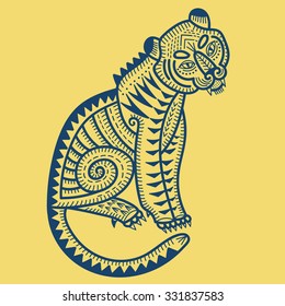 totem tiger retro style animal lubok 