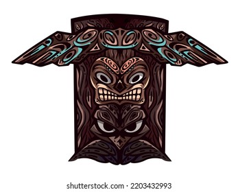 Totem vector art illustration bird cartoon face idol detailed 