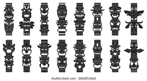 Totem vector black set icon. Vector illustration set tribal mask. Isolated black icon traditional totem on white background .