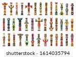 Totem vector cartoon set icon. Vector illustration set tribal mask. Isolated cartoon icon traditional totem on white background .