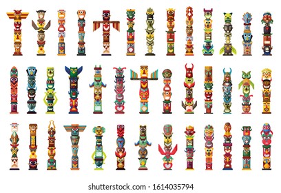 Totem vector cartoon set icon. Vector illustration set tribal mask. Isolated cartoon icon traditional totem on white background .