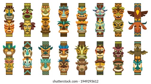 Totem vector cartoon set icon. Vector illustration set tribal mask. Isolated cartoon icon traditional totem on white background .