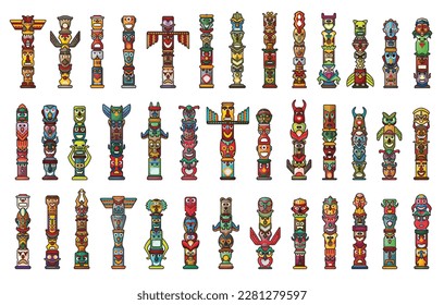 Totem vector color set icon. Vector illustration set tribal mask. Isolated color icon traditional totem on white background .