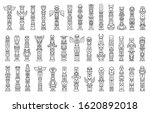 Totem vector line set icon. Vector illustration set tribal mask. Isolated line icon traditional totem on white background .