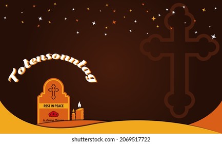Totensonntag Background. Sunday of the Dead Vector Illustration. November 21. Greeting card, banner, or poster. With candle, cross, gravestone, and tombstone icons. Premium and luxury design template