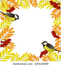 Totmit and rowan branches frame isolated on a white background. Vector illustration. Autumn design.