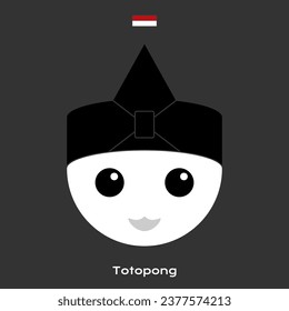 totopong, simple cute post eps art face grey bw black white head band from sunda banten west java clan area. old cultural local hat cap headgear icon in child kid boy man fun front emoji flat style