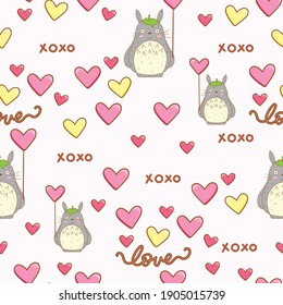 Corazones de Totoro para un día de san valentina  Imprimir  tarjeta  diseño de patrones  decoración 