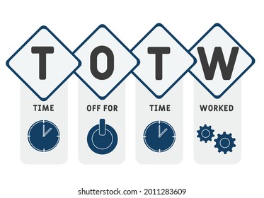 TOTW - Time Off for Time Worked acronym. business concept background.  vector illustration concept with keywords and icons. lettering illustration with icons for web banner, flyer, landing 