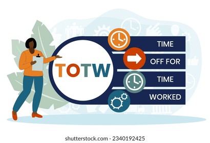 TOTW - Time Off for Time Worked acronym. business concept background. vector illustration concept with keywords and icons. lettering illustration with icons for web banner, flyer