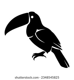 Toucan bird. Black silhouette of an exotic toucan bird isolated on a white background. Vector illustration