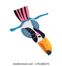 Toucan bird cartoon character. Cute flat vector illustration isolated on white background. South America fauna. Exotic colorful bird for zoo ad, nature concept, children book, print, textile ets