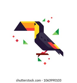 Toucan bird character in the jungle. South America fauna. Wild animal illustration for nature concept, zoo ad or book illustrating.