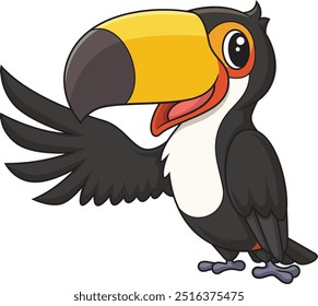 Personagem de pássaro tucano com uma ilustração de vetor estendido de asa