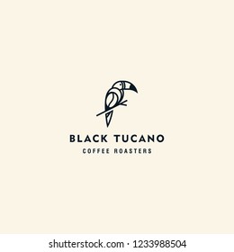 Toucan bird Coffee bean Roaster on branch leaf logo design inspiration