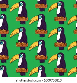 Toucan bird colorful seamless vector pattern