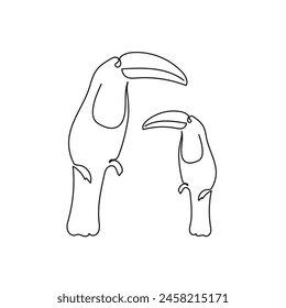 Toucan Bird Continuous Line Vector. Black linear sketch isolated on white background. Vector illustration