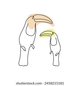 Toucan Bird Continuous Line Vector. Black linear sketch isolated on white background. Vector illustration