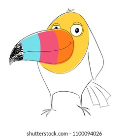 Toucan bird cool print. Cute childish vector. Hand draw illustration for t-shirt, kids apparel and other design