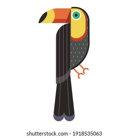 Toucan bird geometric icon in quirky style. Flat design toucan colored in bright vivid colors.