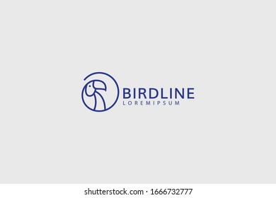 toucan bird logo. large beaked bird line logo design. Vector line art icon template