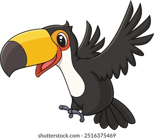 Pássaro tucano que parece feliz enquanto pousa após uma ilustração do vetor de voo