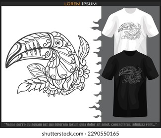 Toucan bird mandala arts isolated on black and white t shirt.