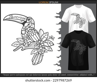 Toucan bird mandala arts isolated on black and white t shirt.