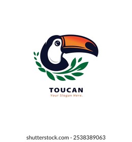 Design de logotipo de mascote de pássaro tucano. ícone da cabeça do animal logotipo de vetor