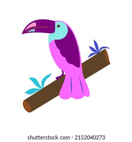 Toucan bird on a branch. Cartoon image. Vector illustration 