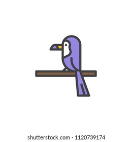Toucan bird on a branch filled outline icon, line vector sign, linear colorful pictogram isolated on white. Exotic bird symbol, logo illustration. Pixel perfect vector graphics