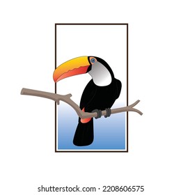 Toucan Bird on the  branch with geometrik background Vector illustrations