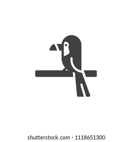 Toucan bird on a branch vector icon. filled flat sign for mobile concept and web design. Exotic bird simple solid icon. Symbol, logo illustration. Pixel perfect vector graphics