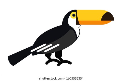 Toucan bird on white background. Wild Animals. Flat style. Vector illustration.