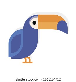 Touchscreen-Vogel auf weißem Hintergrund. Tropischer Vogel. Südamerika lebt. Vektorillustration-Illustration im trendigen Flachstil. EPS10.
