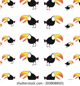 toucan bird patterns on white background, vector textile fabric background
