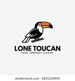 Toucan Bird Perched on Tree Branch Tropical Exotic Mascot Logo Vector Design Template