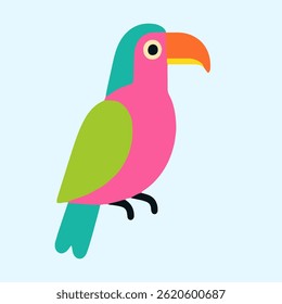 Toucan bird with pink green and blue feathers. vector