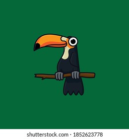 Toucan bird - Ramphastos toco - on branch vector illustration for Rainforest Day on June 22. Endangered species color symbol.