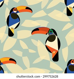 Toucan bird seamless pattern in retro colour palette