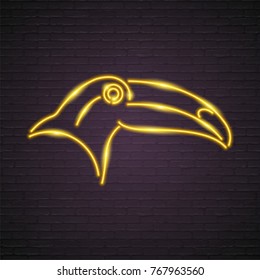 Toucan Bird Symbol Sign Neon Light Glowing Vector Illustration Yellow Colour