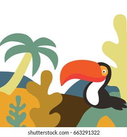 Toucan bird in tropical forest, vector illustration