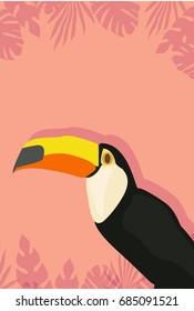 Toucan bird vector illustration background with jungle tropical palm leaves