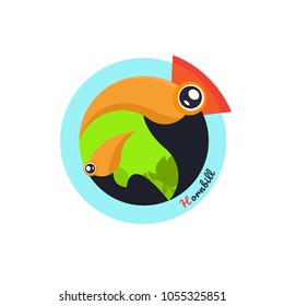 Toucan Bird vector illustration on white background. Hornbill. love. cartoon