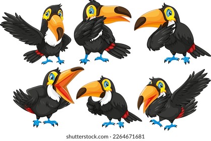 Toucan birds cartoon characters illustration